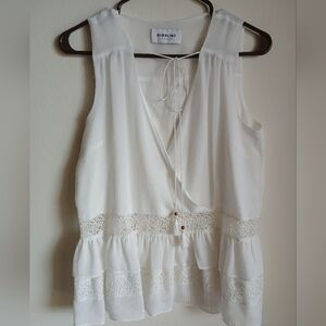 Women's Highline Collective White Sleeveless Top Surplice Tassle tie